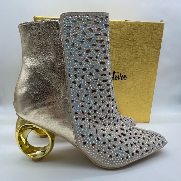 Lady Couture Breeze Gold Rhinestone Cutout Ankle Booties Sculpted Heel Size 12 - Picture 12 of 12